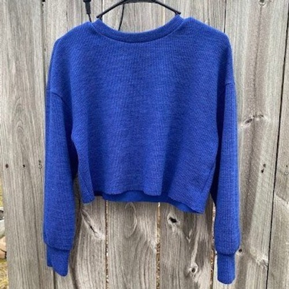 SHEIN Royal Blue Textured Knit Cropped Crewneck Sweater Long Sleeve XS‎